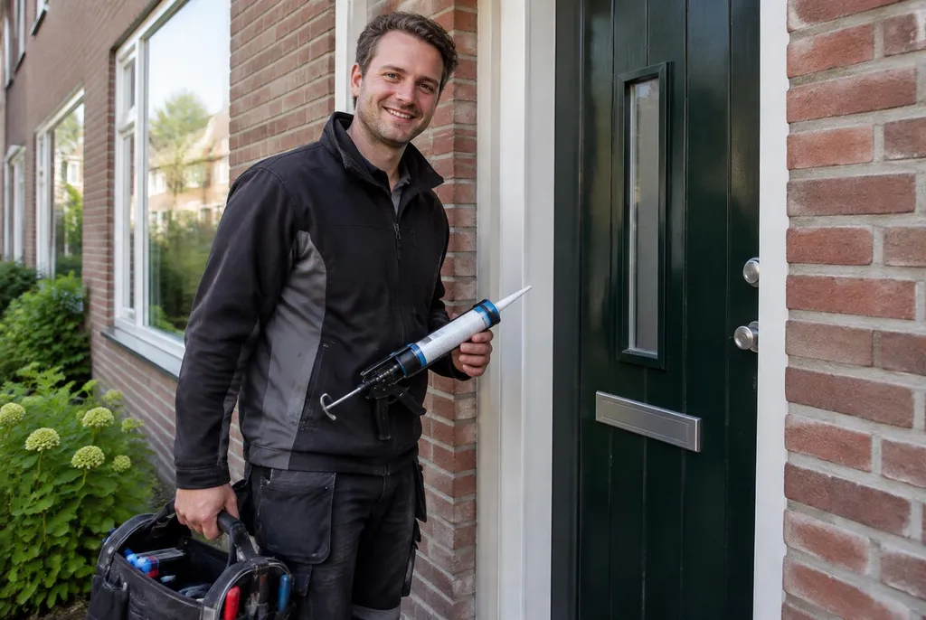 Vakman van Kitbedrijf Hattem bij de voordeur van een woning